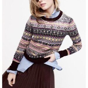 J Crew Sweater Womens Small Fair Isle Lambs Wool Sequin Crew Neck Pullover E5663